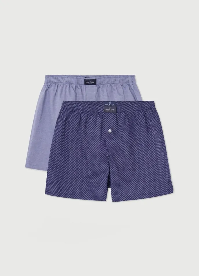 Men Socks and Underwear Hackett London 2 Pack Geometric Detail Boxers Navy