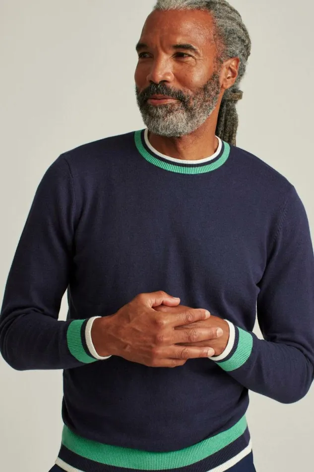 Men Soft Air Golf Sweater Navy With Mint Bonobos Crew and VNeck Sweaters