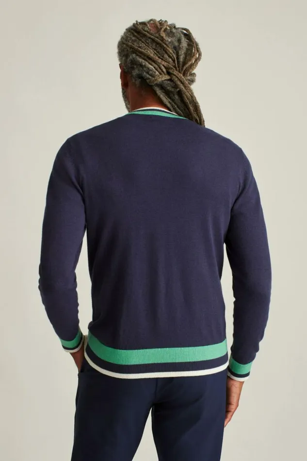 Men Soft Air Golf Sweater Navy With Mint Bonobos Crew and VNeck Sweaters