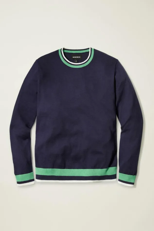Men Soft Air Golf Sweater Navy With Mint Bonobos Crew and VNeck Sweaters