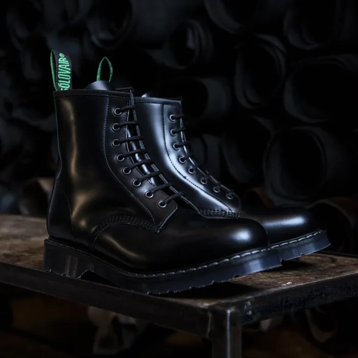 Men Solovair Derby Boots Black HiShine 8 Eye Derby Boot