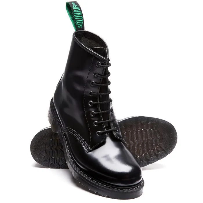 Men Solovair Derby Boots Black HiShine 8 Eye Derby Boot