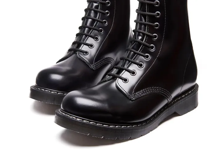 Men Solovair Derby Boots Black HiShine 8 Eye Derby Boot