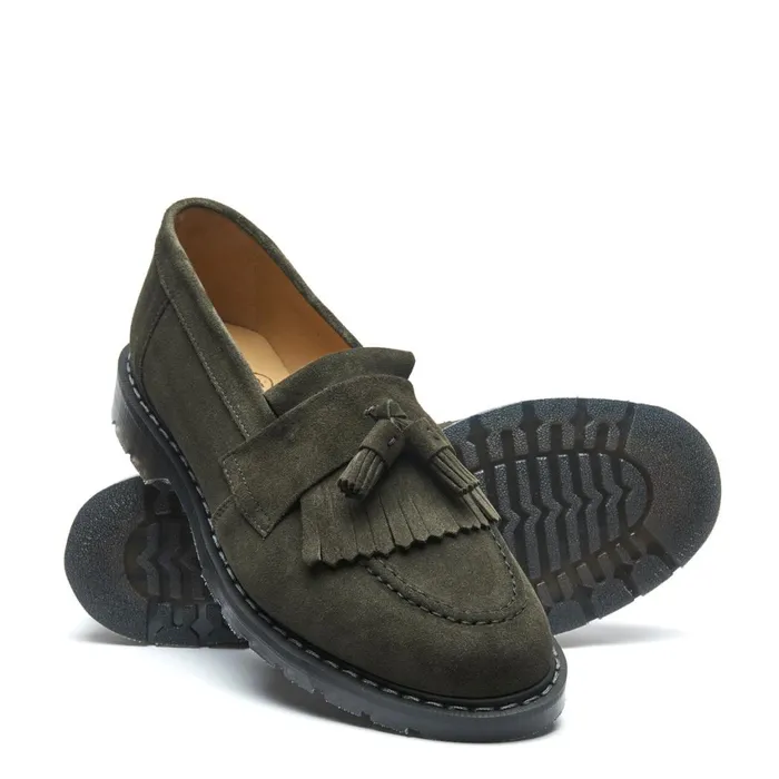 Men Solovair Loafers Olive Suede Tassel Loafer