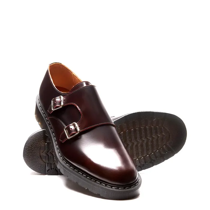 Men Solovair Monk Shoes Burgundy Double Buckle Monk Shoe