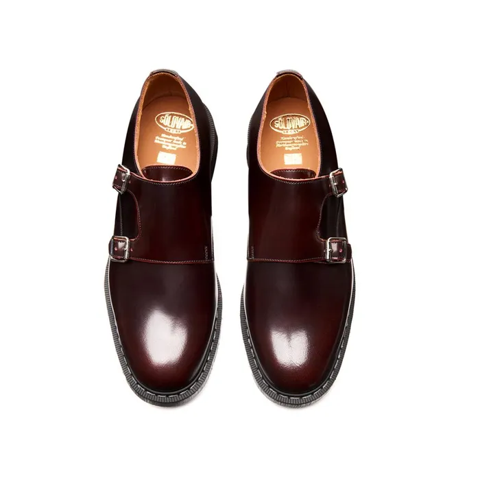 Men Solovair Monk Shoes Burgundy Double Buckle Monk Shoe