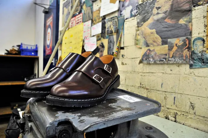 Men Solovair Monk Shoes Burgundy Double Buckle Monk Shoe