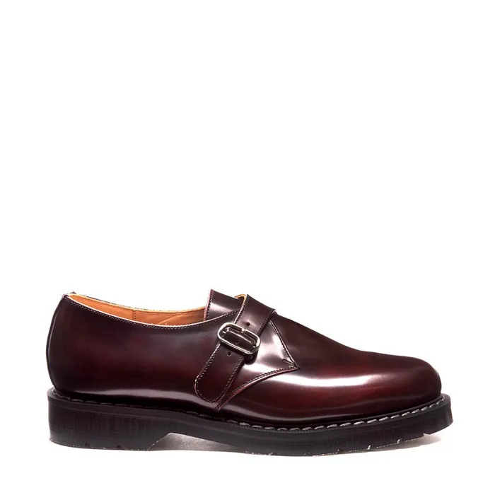 Men Solovair Monk Shoes Burgundy Single Buckle Monk Shoe