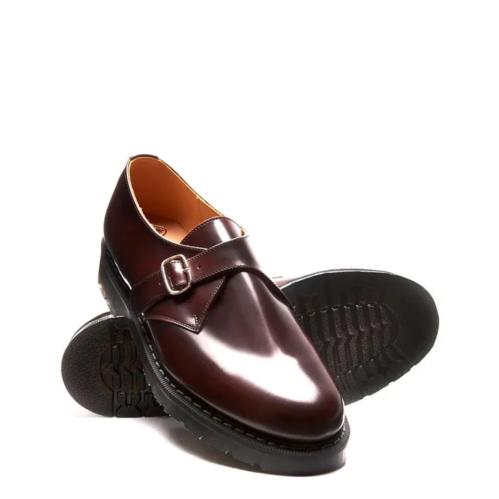 Men Solovair Monk Shoes Burgundy Single Buckle Monk Shoe