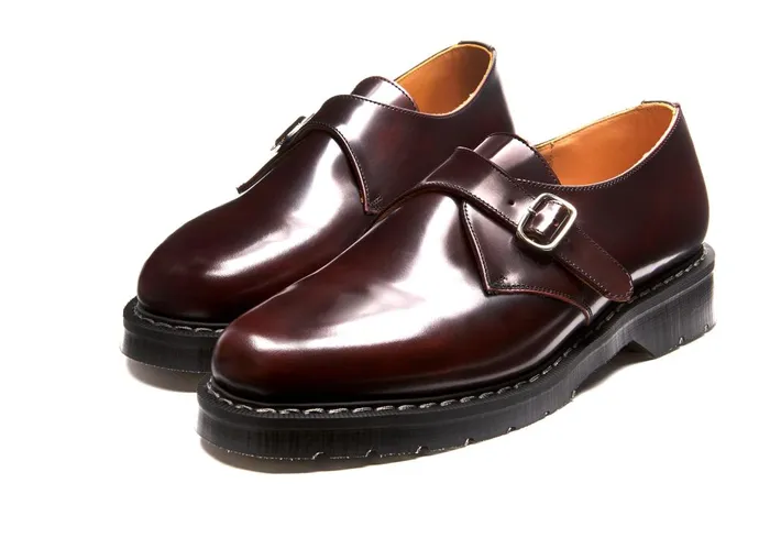 Men Solovair Monk Shoes Burgundy Single Buckle Monk Shoe