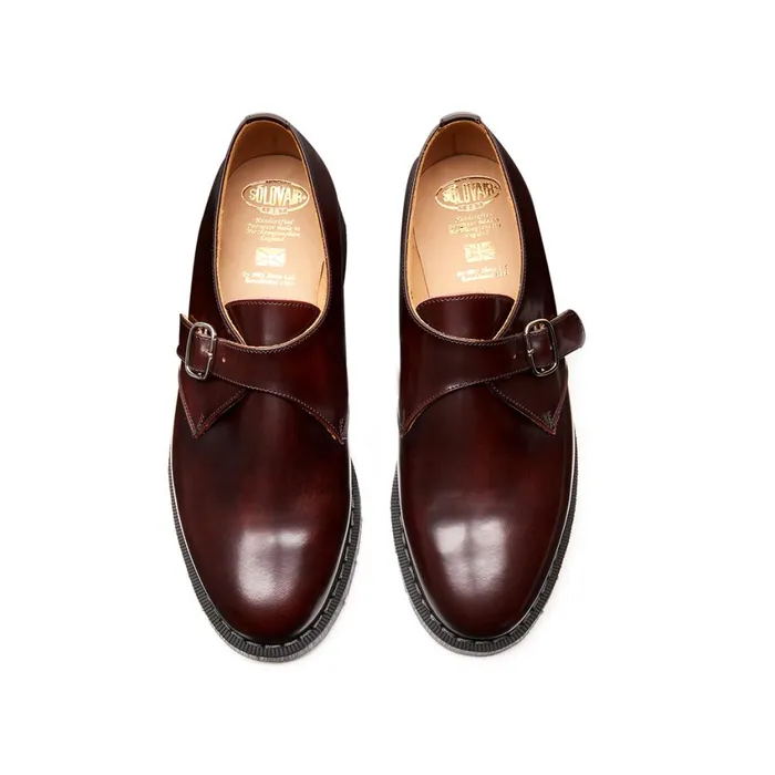 Men Solovair Monk Shoes Burgundy Single Buckle Monk Shoe