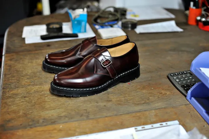 Men Solovair Monk Shoes Burgundy Single Buckle Monk Shoe