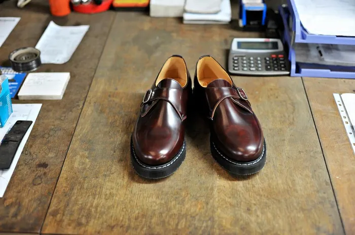 Men Solovair Monk Shoes Burgundy Single Buckle Monk Shoe