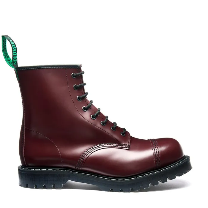 Men Solovair Steel Toe Boots Cherry Red HiShine 8 Eye Steel Toe Derby Boot