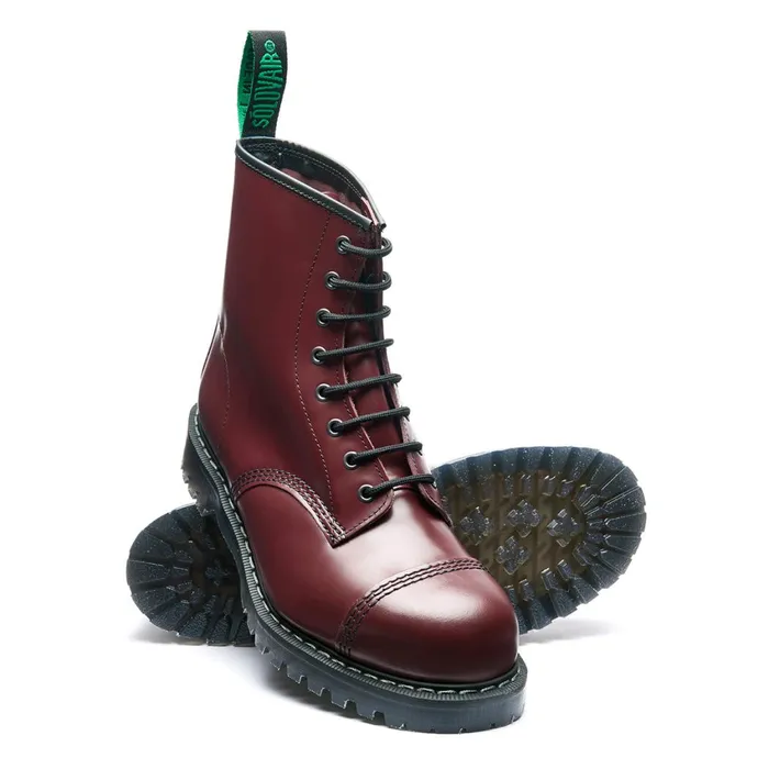 Men Solovair Steel Toe Boots Cherry Red HiShine 8 Eye Steel Toe Derby Boot