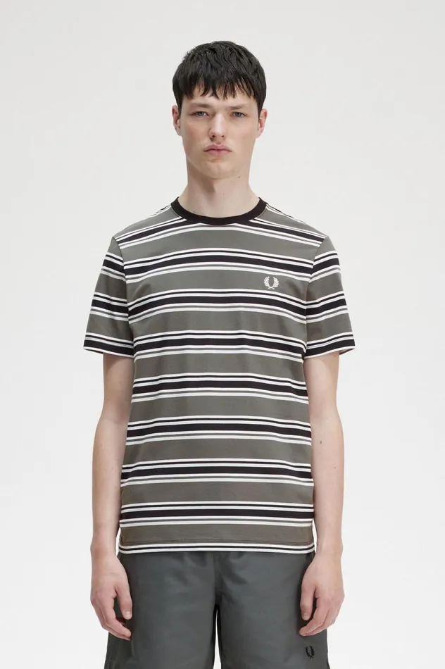 Men Stripe TShirt Field Green Fred Perry TShirts