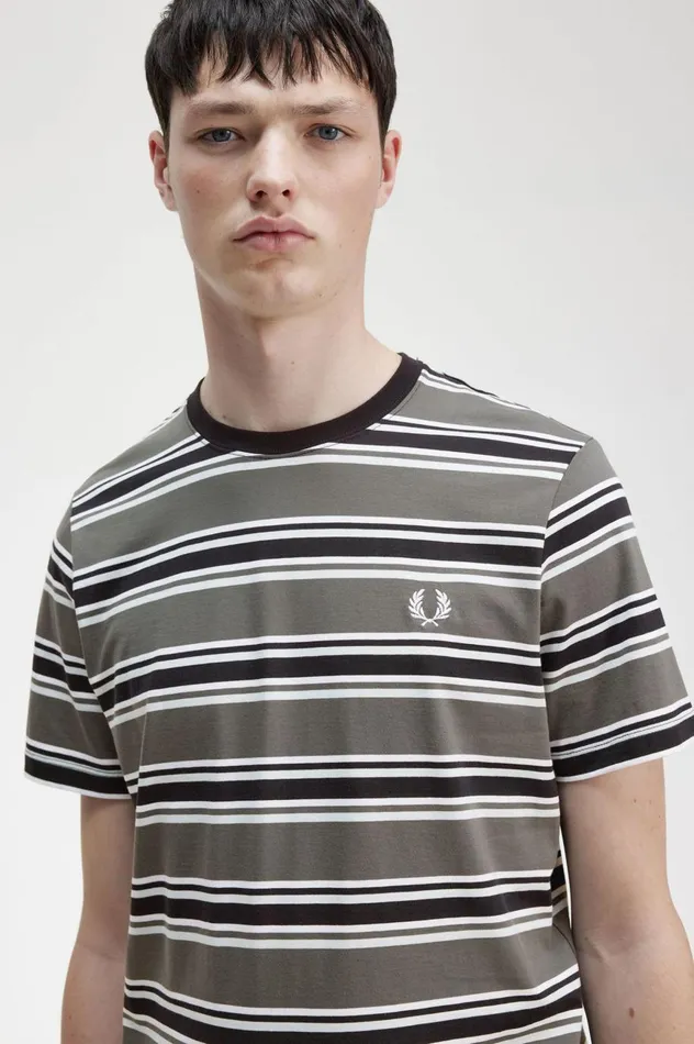 Men Stripe TShirt Field Green Fred Perry TShirts
