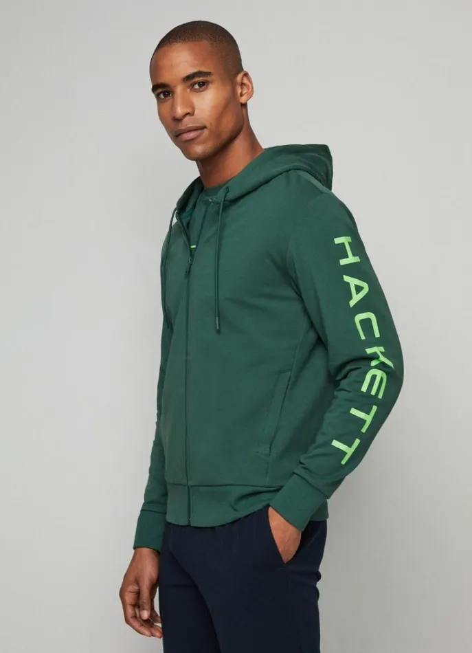 Men Sweatshirts Hackett London Classic Fit Full Zip Hoodie Greengrey