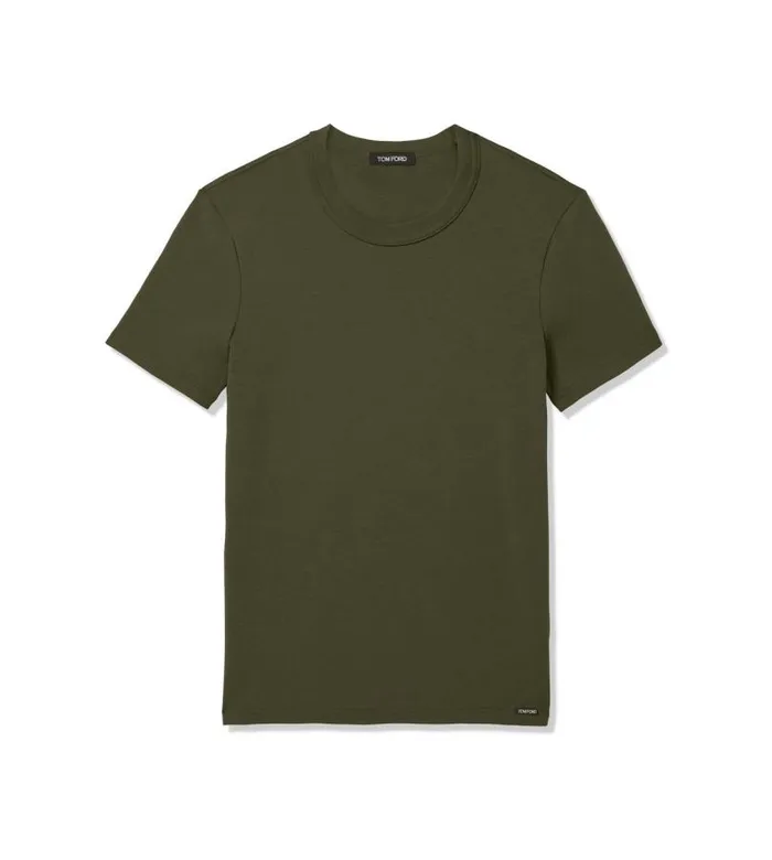 Men TSHIRTS Tom Ford Cotton Crewneck TShirt Brown Olive