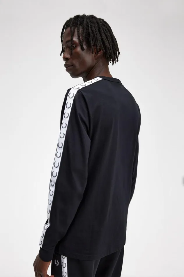Men Taped Long Sleeve TShirt Black Fred Perry TShirts