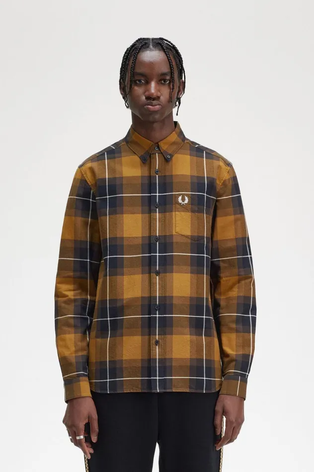Men Tartan Shirt Dark Caramel Fred Perry Shirts