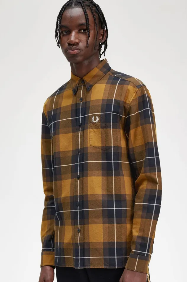 Men Tartan Shirt Dark Caramel Fred Perry Shirts