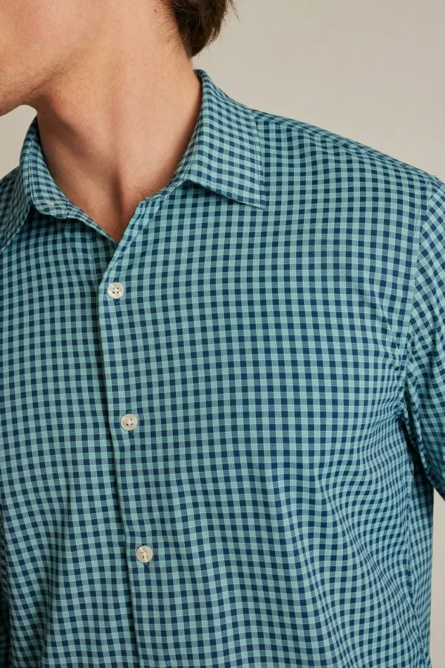Men Tech Button Down Shirt Blue Navy Plaid Bonobos Business Casual Shirts