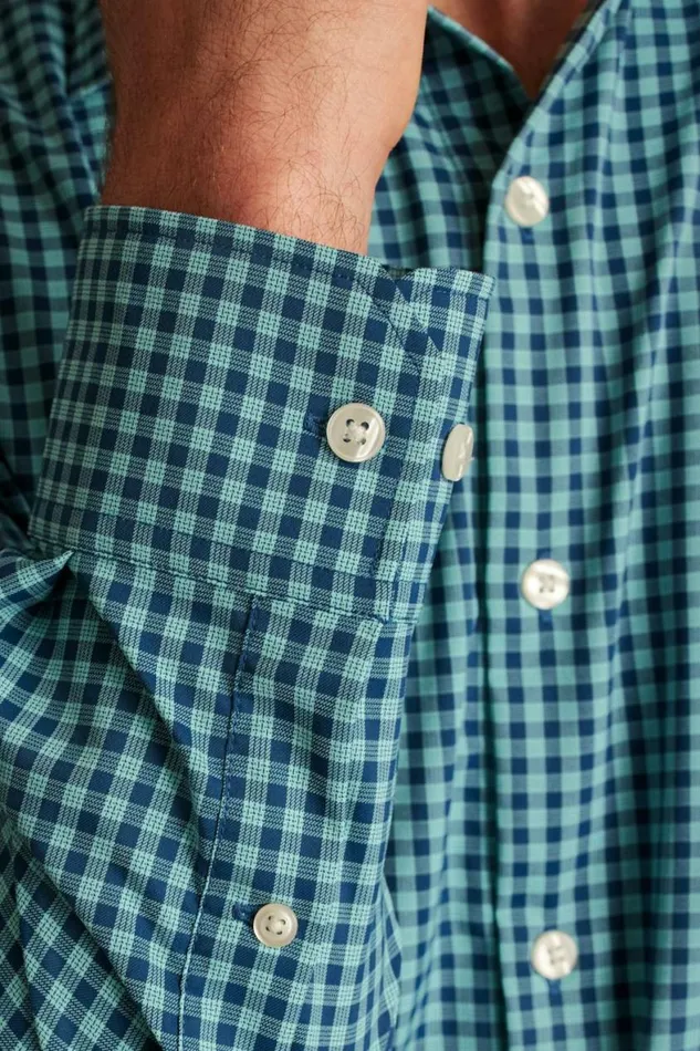 Men Tech Button Down Shirt Blue Navy Plaid Bonobos Business Casual Shirts