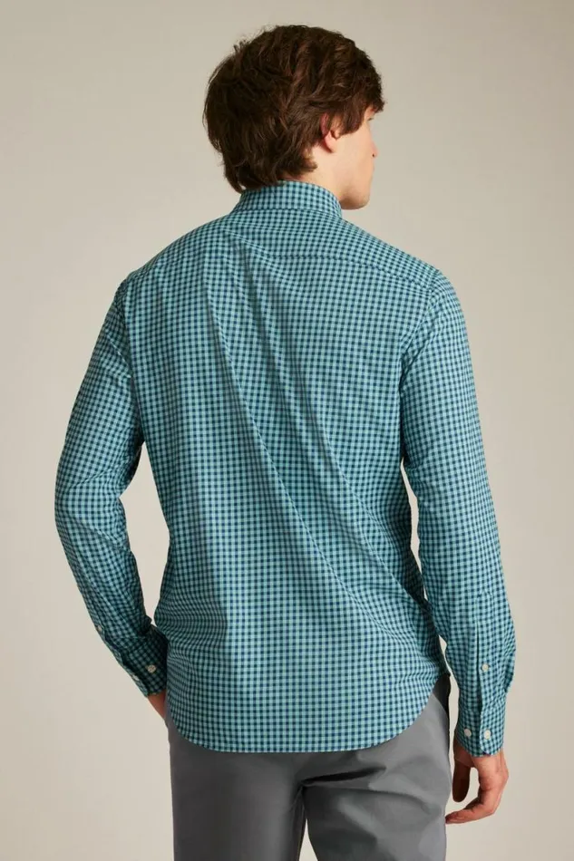 Men Tech Button Down Shirt Blue Navy Plaid Bonobos Business Casual Shirts