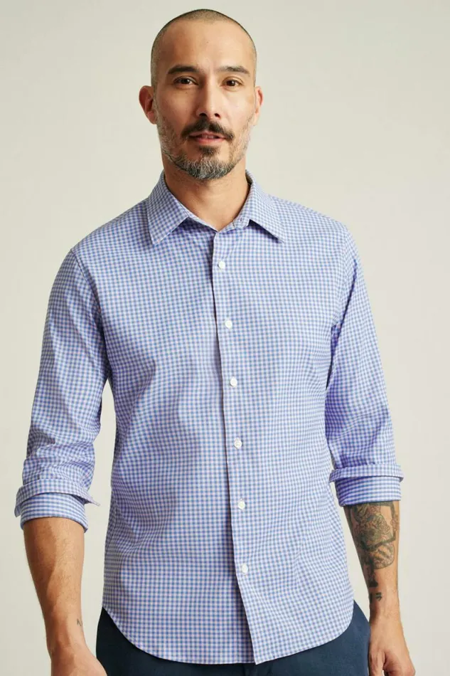 Men Tech Button Down Shirt Blue Rose Mini Gingham Bonobos Business Casual Shirts