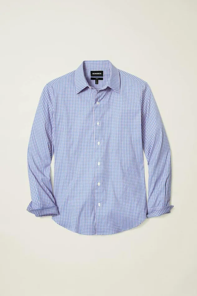 Men Tech Button Down Shirt Blue Rose Mini Gingham Bonobos Business Casual Shirts