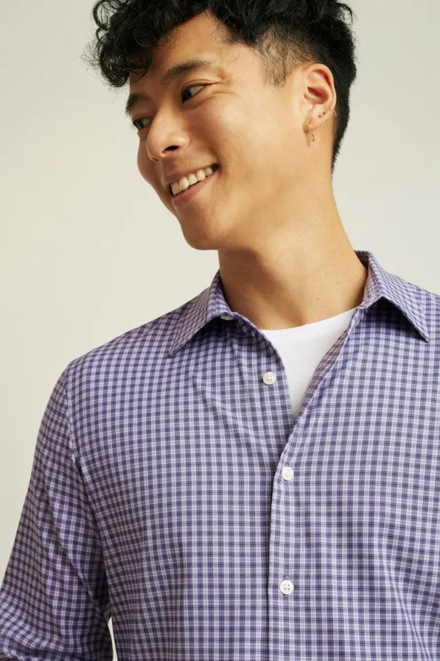 Men Tech Button Down Shirt Violet Blackstone Plaid Bonobos Business Casual Shirts