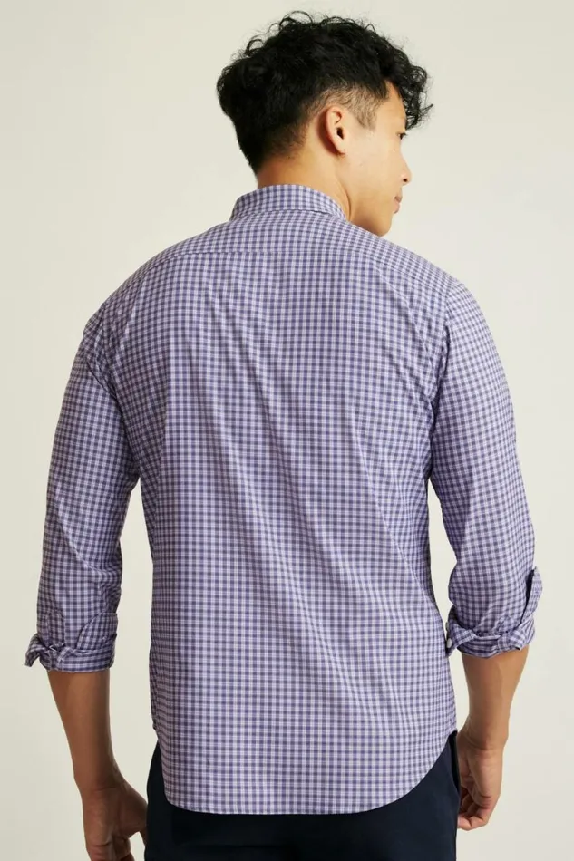 Men Tech Button Down Shirt Violet Blackstone Plaid Bonobos Business Casual Shirts