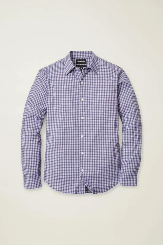 Men Tech Button Down Shirt Violet Blackstone Plaid Bonobos Business Casual Shirts