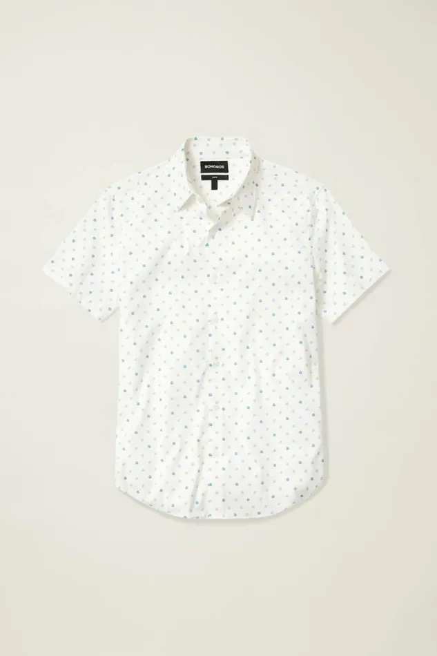 Men Tech Short Sleeve Shirt Blue Lilac Daisy Stamp Bonobos Short Sleeve Shirts