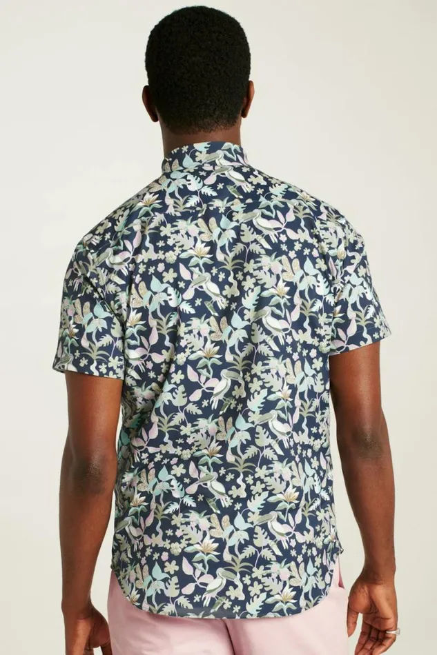 Men Tech Short Sleeve Shirt Navy Toucan Paradise Bonobos Short Sleeve Shirts