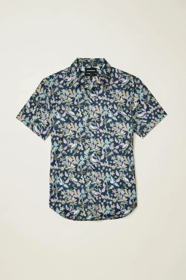 Men Tech Short Sleeve Shirt Navy Toucan Paradise Bonobos Short Sleeve Shirts