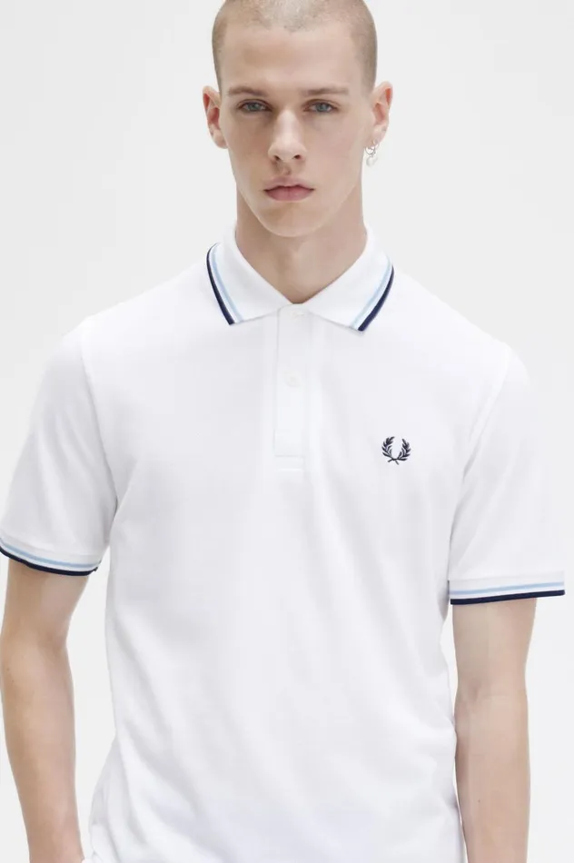 Men The ShirtM12 Whiteicenavy Fred Perry Polo Shirts