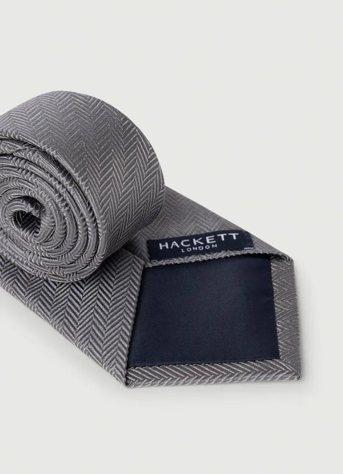 Men Ties and Pocket Squares Hackett London Herringbone Wool And Silk Tie Grey