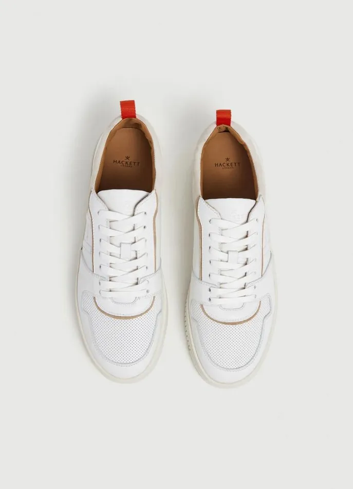 Men Trainers Hackett London Microperforated Leather Trainers White