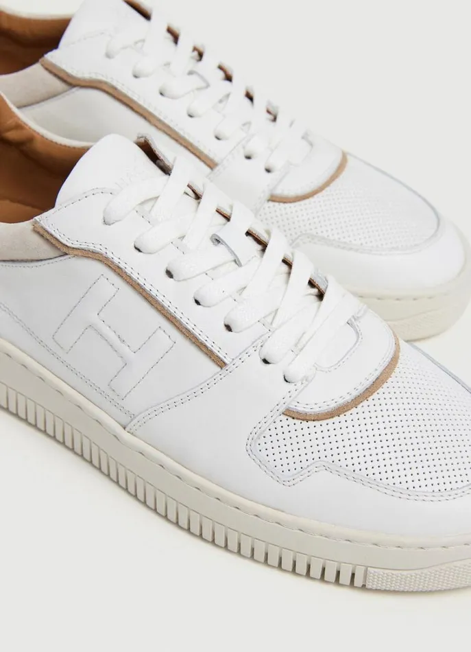 Men Trainers Hackett London Microperforated Leather Trainers White