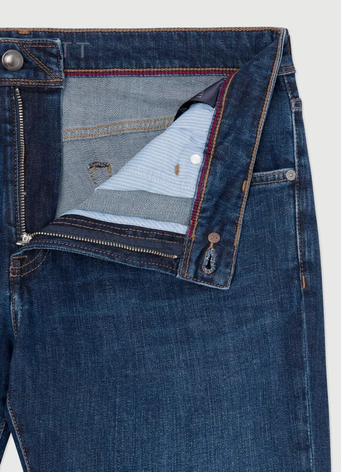 Men Trousers and Chinos Hackett London Slim Fit Vintage Jeans With Worn Look Denim Blue