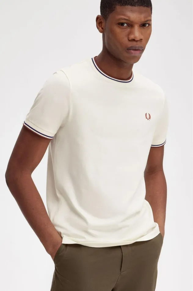 Men Twin Tipped TShirt Ecruwhisky Brown Fred Perry TShirts