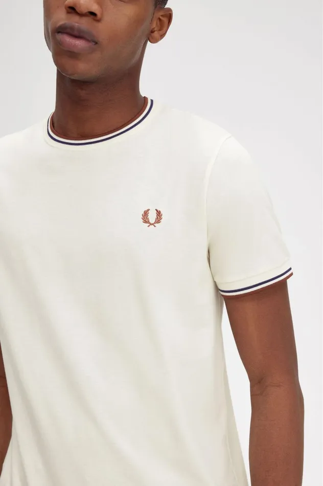 Men Twin Tipped TShirt Ecruwhisky Brown Fred Perry TShirts