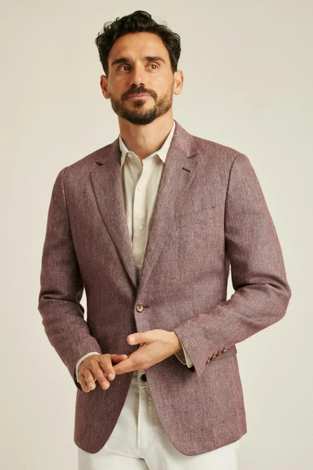 Men Unconstructed Italian Blazer Eggplant Herringbone Bonobos Blazers and Sport Coats