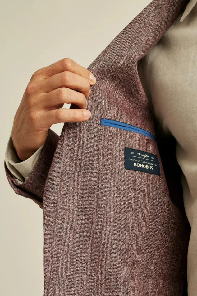 Men Unconstructed Italian Blazer Eggplant Herringbone Bonobos Blazers and Sport Coats
