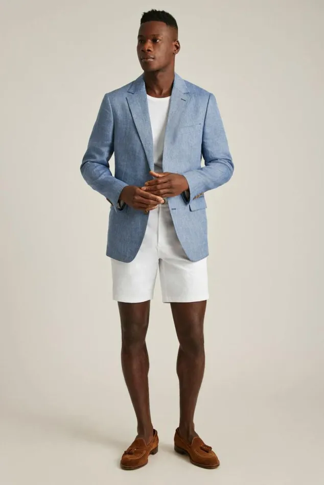 Men Unconstructed Italian Blazer Light Blue Herringbone Bonobos Blazers and Sport Coats