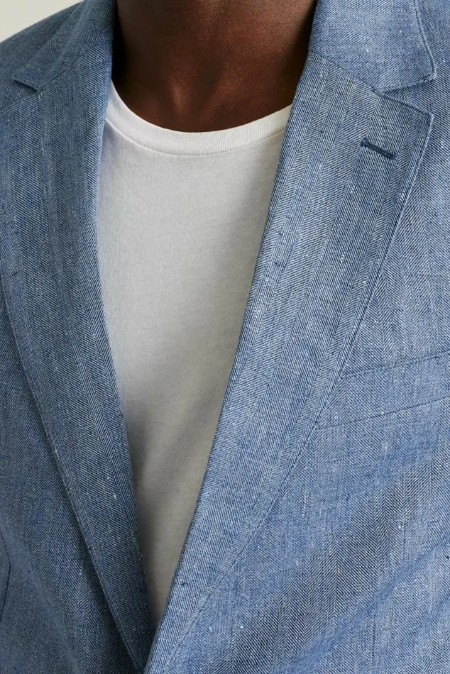 Men Unconstructed Italian Blazer Light Blue Herringbone Bonobos Blazers and Sport Coats