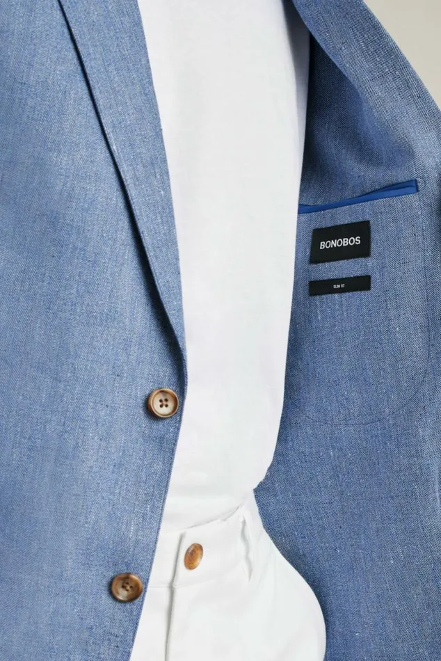 Men Unconstructed Italian Blazer Light Blue Herringbone Bonobos Blazers and Sport Coats