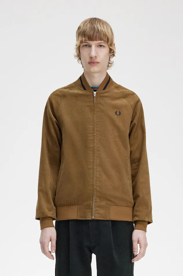 Men Waffle Cord Tennis Bomber Shaded Stone Fred Perry Coats and Jackets